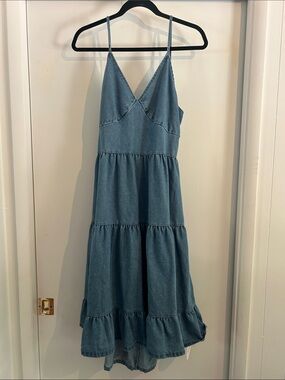 SHEIN Blue Denim Tiered Spaghetti Strap Dress